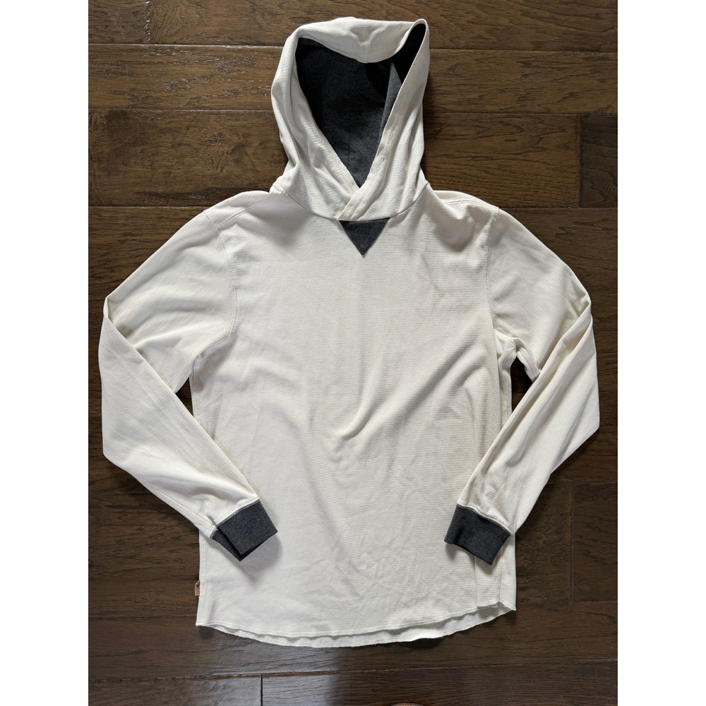 Astrneme Mens Waffle Knit Thermal Hoodie Cream Charcoal Grey Size Large Pullover